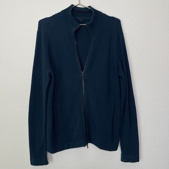 Theory Mens Zip Up Sweater Large Waffle Knit Udeval Breach Mock Neck Cardigan - Picture 1 of 11